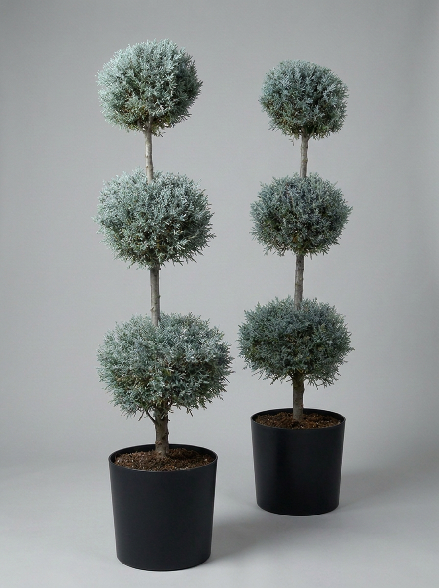 Blue Arizona Cypress Multi-Ball Topiary Pair - Nimbus & Azure