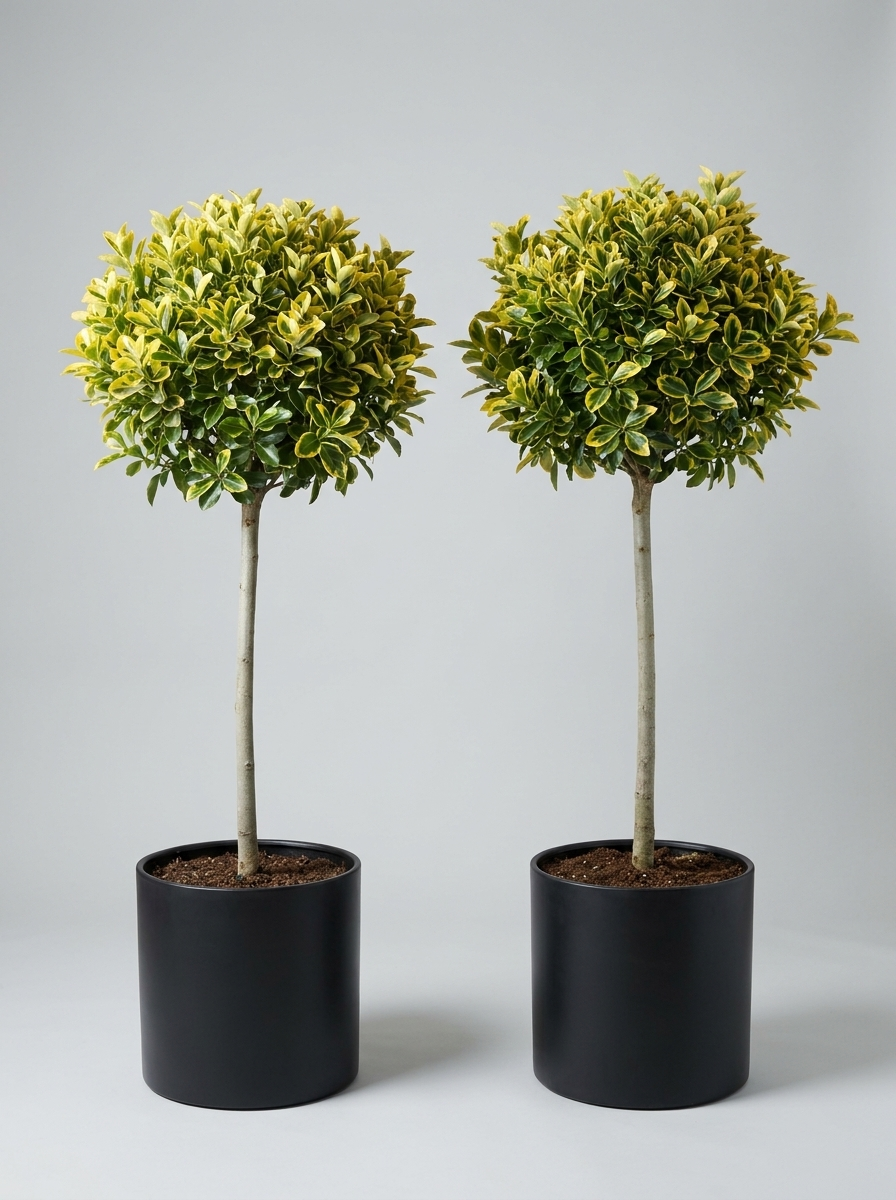 Golden Variegated Japanese Spindle Lollipop Topiary Pair - Aurelio & Gilda