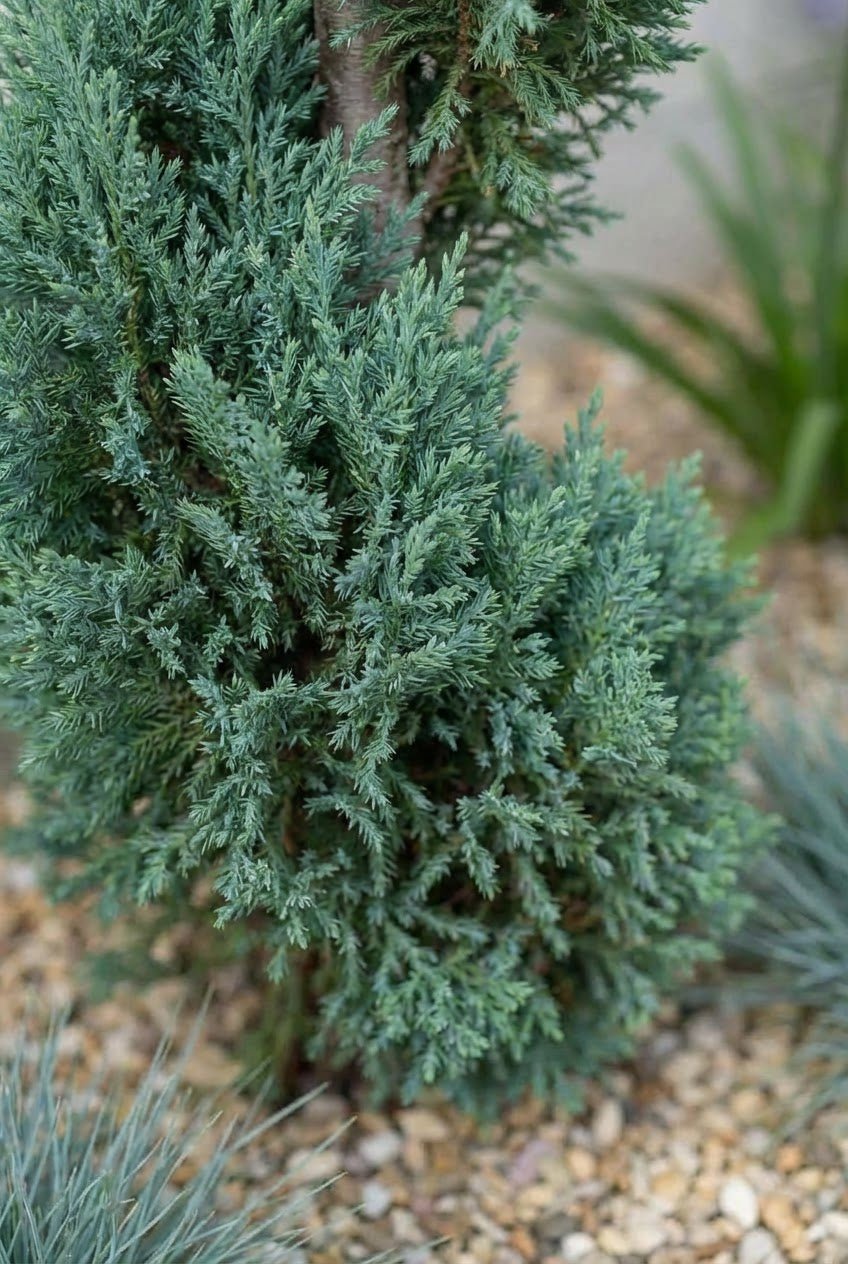 The Silver & Blue — Border by the Metre with Cupressus Spiral or Yew Ball Topiary